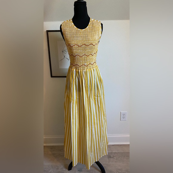 Loretta Caponi Striped Cotton Dress - Yellow & White - Picture 9 of 10